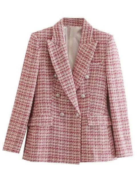 Traf Jacket Ornate Button Tweed Woolen Coats Female Casual Thick Green Blazers Blue Outerwear