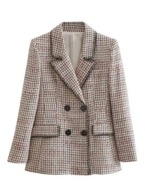 Traf Jacket Ornate Button Tweed Woolen Coats Female Casual Thick Green Blazers Blue Outerwear