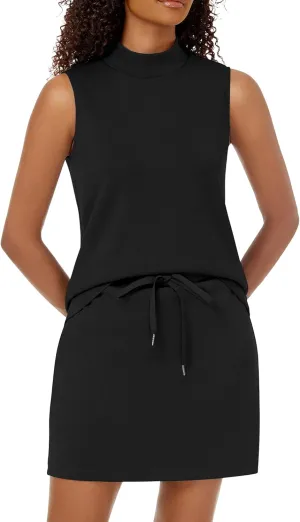 Two Piece Skirt Set for Women Sweatsuits Tennis Outfits Casual Mock Neck Sleeveless Top Elastic Short Skorts