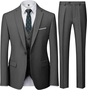 UNINUKOO Men Suits Slim Fit 3 Piece 1 Button Wedding Formal Business Tuxedo Suit Jacket Pants Vest Set