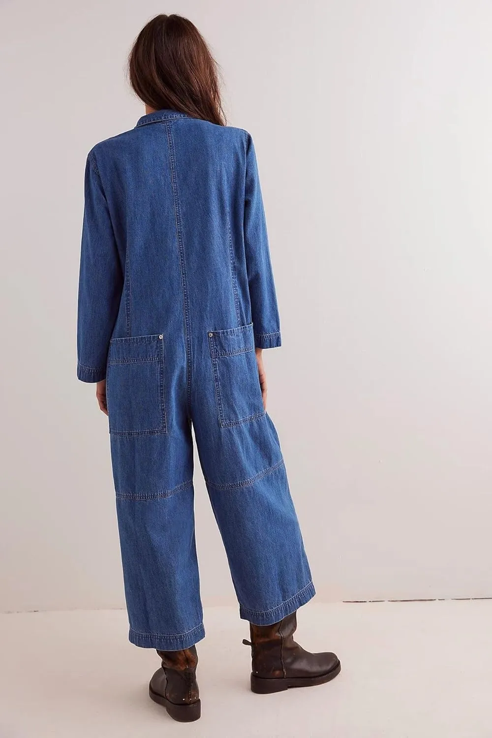 utcoco Womens 2025 Fall Long Sleeve Denim Jumpsuit Button Up One Piece Outfits Long Pants Romper Jeans Jumpsuits