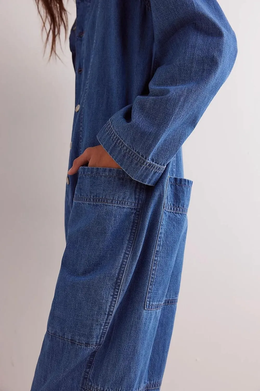 utcoco Womens 2025 Fall Long Sleeve Denim Jumpsuit Button Up One Piece Outfits Long Pants Romper Jeans Jumpsuits