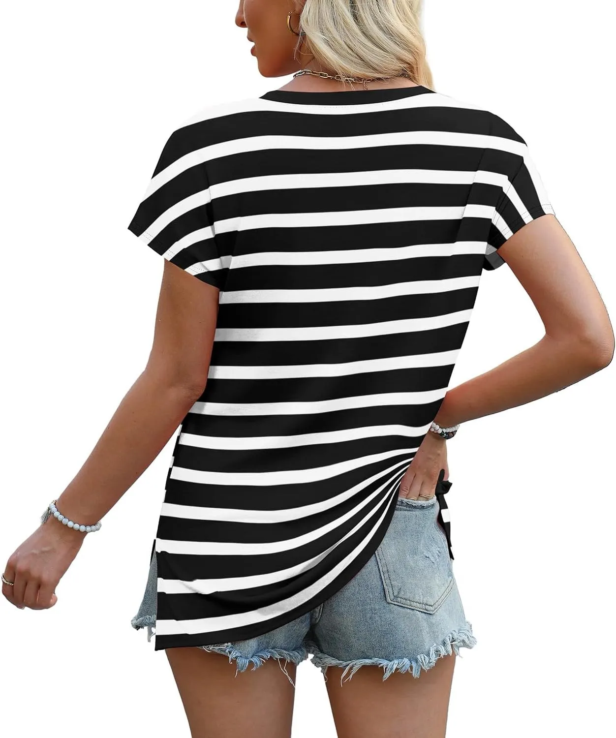 WIHOLL Womens Tops Basic Summer V Neck T Shirts Short Sleeve Dressy Casual Loose Fit Cute Tee Clothes Trendy Fashion Outfits