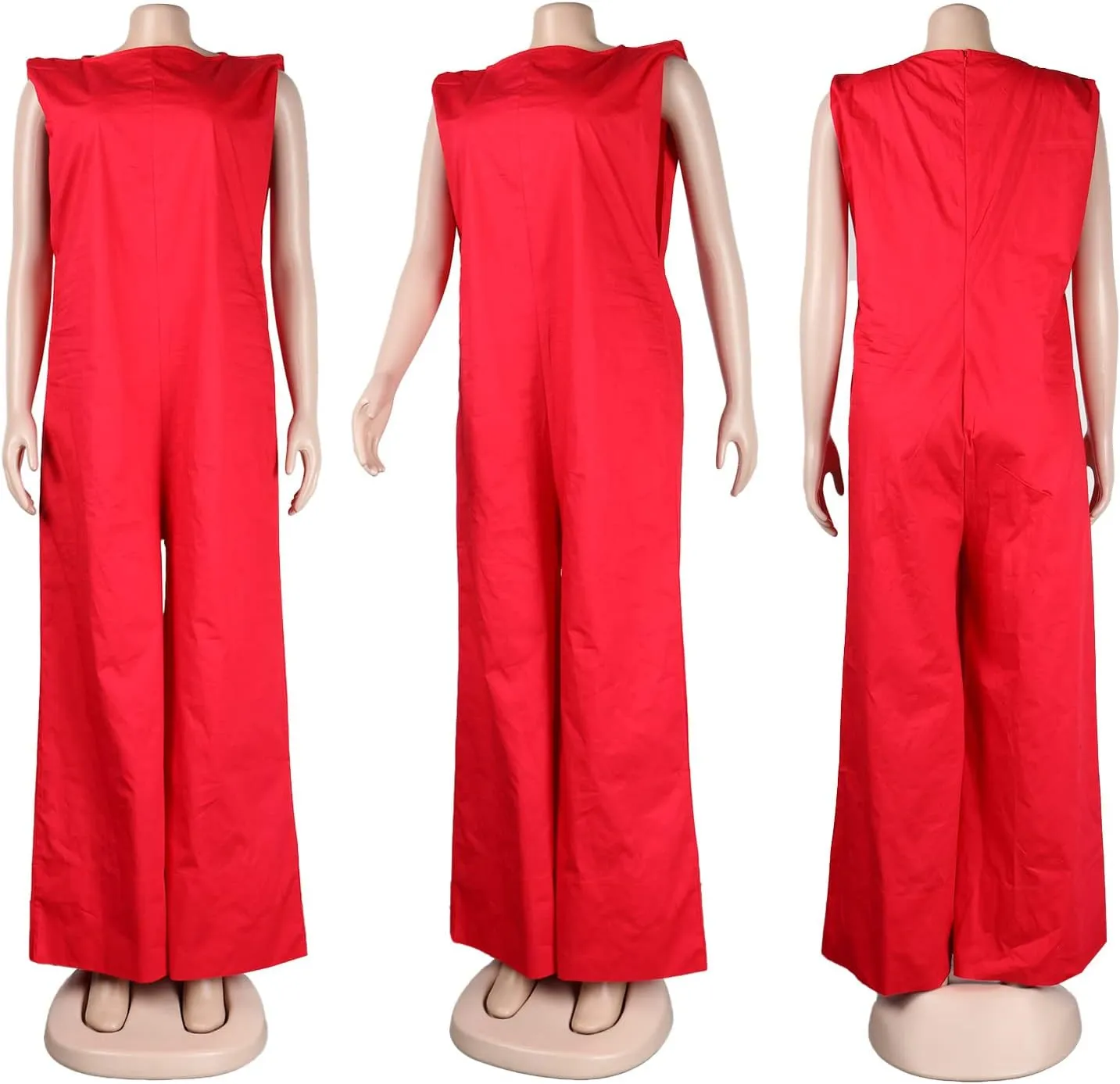 WOKANSE Women's Loose Fit Sleeveless Casual Solid Wide Leg Jumpsuit Long Pants Romper Plus Size