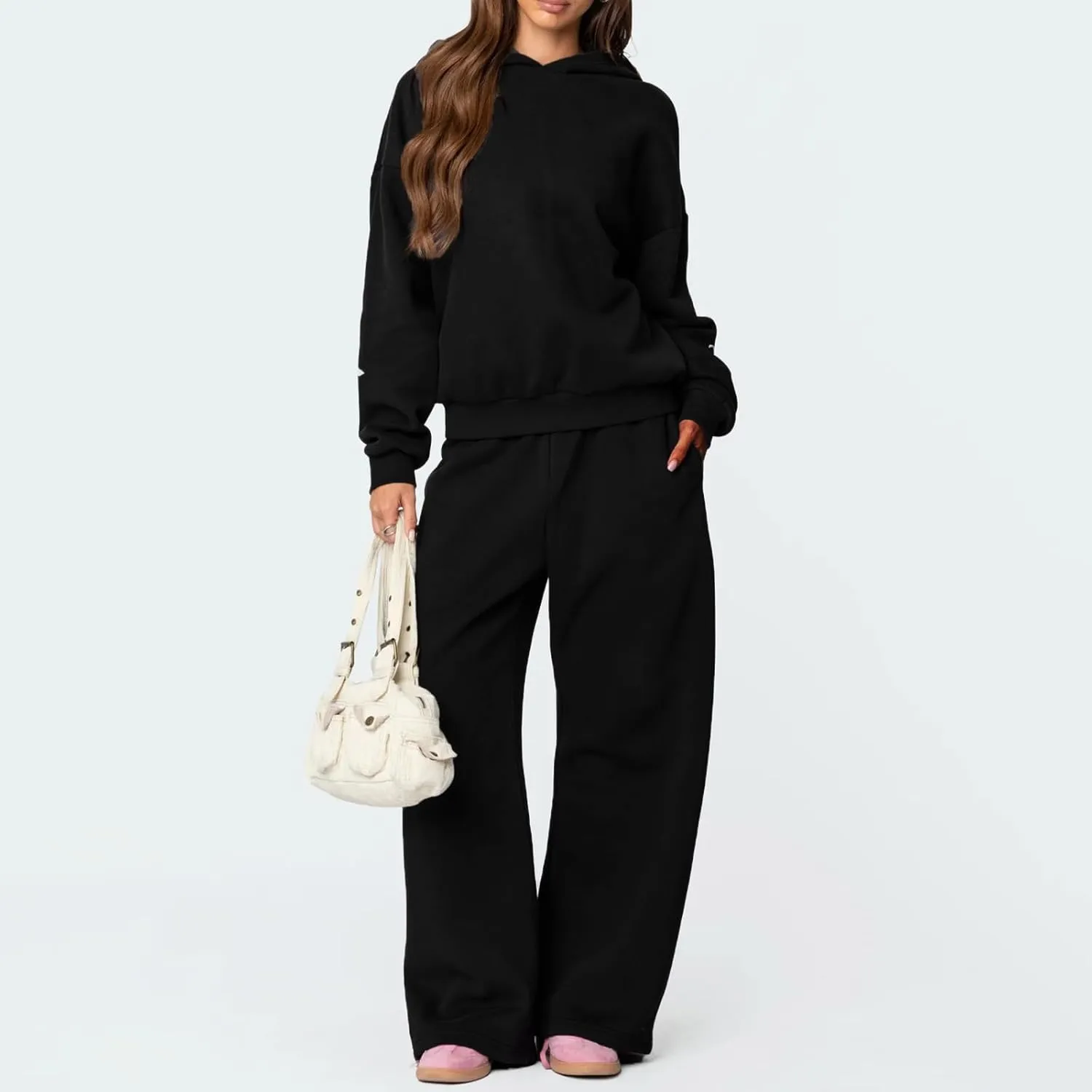 Women 2 Piece Bow Print Tracksuit Outfits Long Sleeve Hoodies Wide Leg Sweatpant Oversized Sweat Set with Pockets