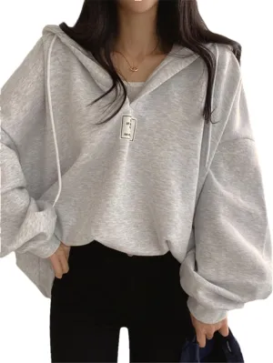 Women Bat Sleeve Oversized Hoodie V Neck Solid Casual Loose Pullover Long Sleeve Sweatshirts