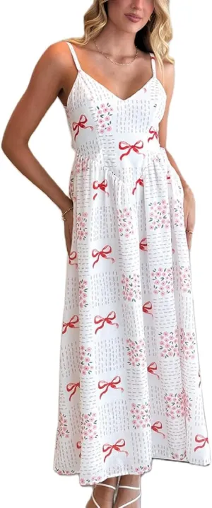 Women Boho Floral Maxi Cami Dress Spaghetti Strap Flowy Long Dress Square Neck A Line Dress Summer Beach Dress