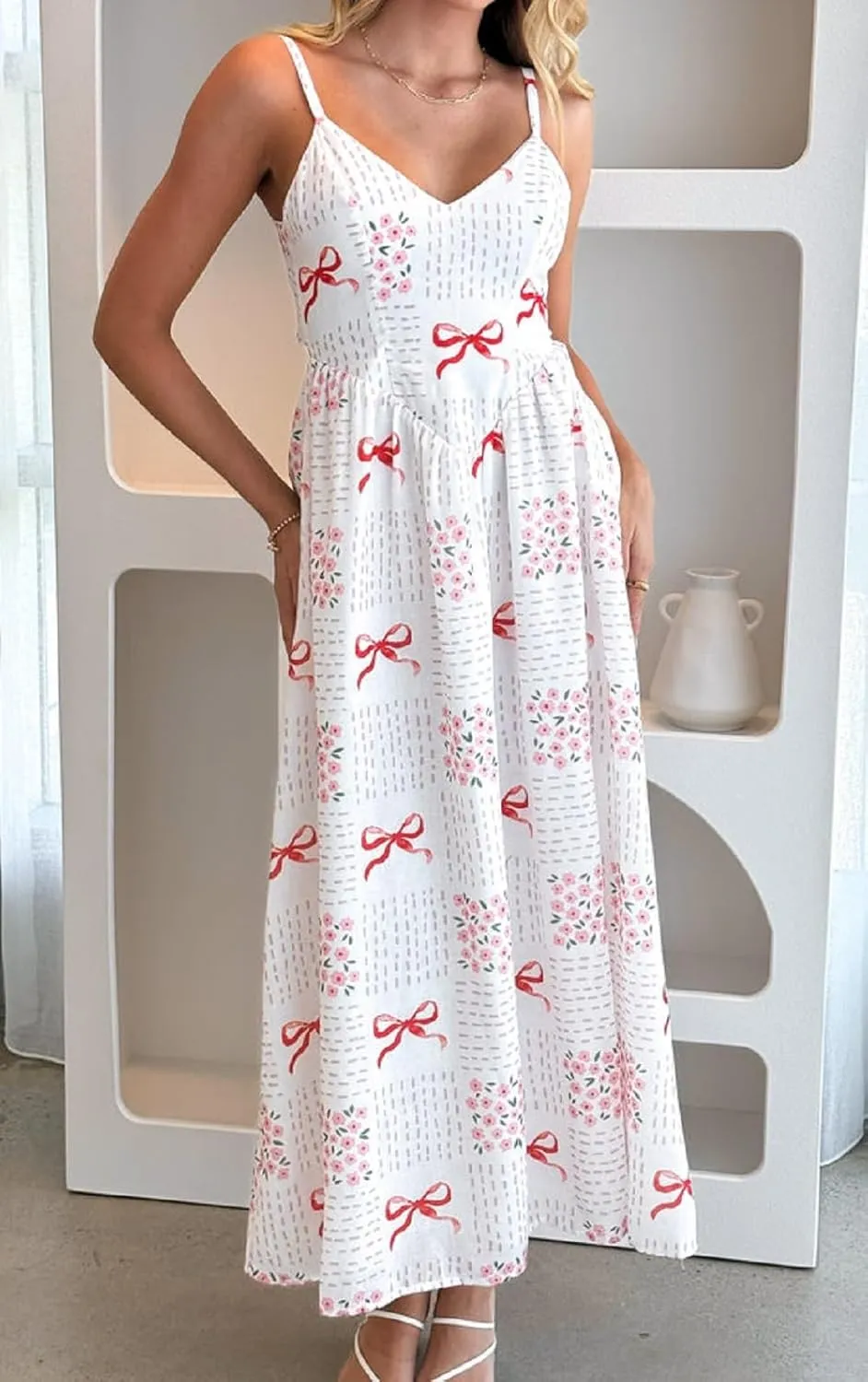 Women Boho Floral Maxi Cami Dress Spaghetti Strap Flowy Long Dress Square Neck A Line Dress Summer Beach Dress