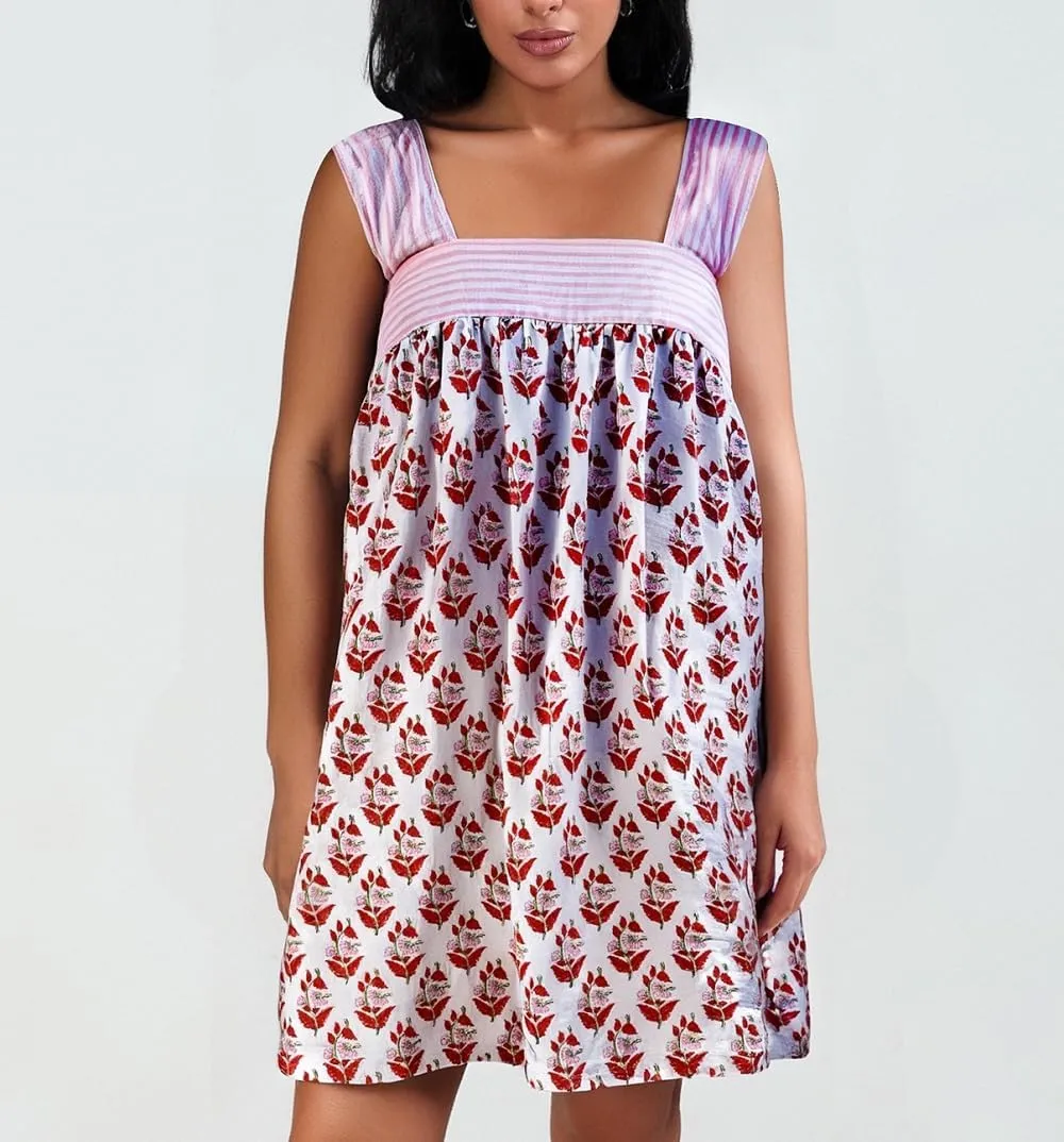 Women Floral Tie Shoulder Mini Dress Bow Square Neck Babydoll Dress Boho Flowy Sundress Summer Going Out Dres
