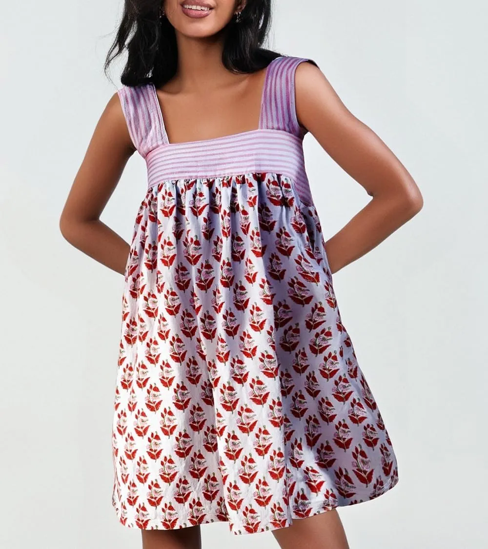 Women Floral Tie Shoulder Mini Dress Bow Square Neck Babydoll Dress Boho Flowy Sundress Summer Going Out Dres