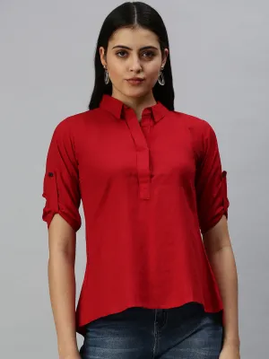 Women Red Comfort Slim Fit Casual Shirt