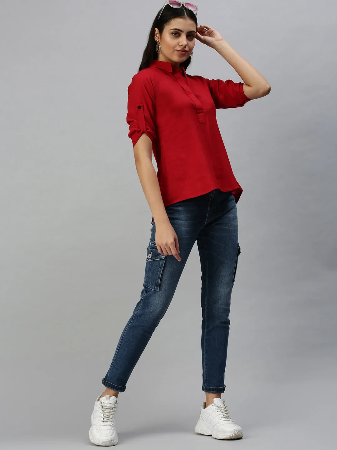 Women Red Comfort Slim Fit Casual Shirt