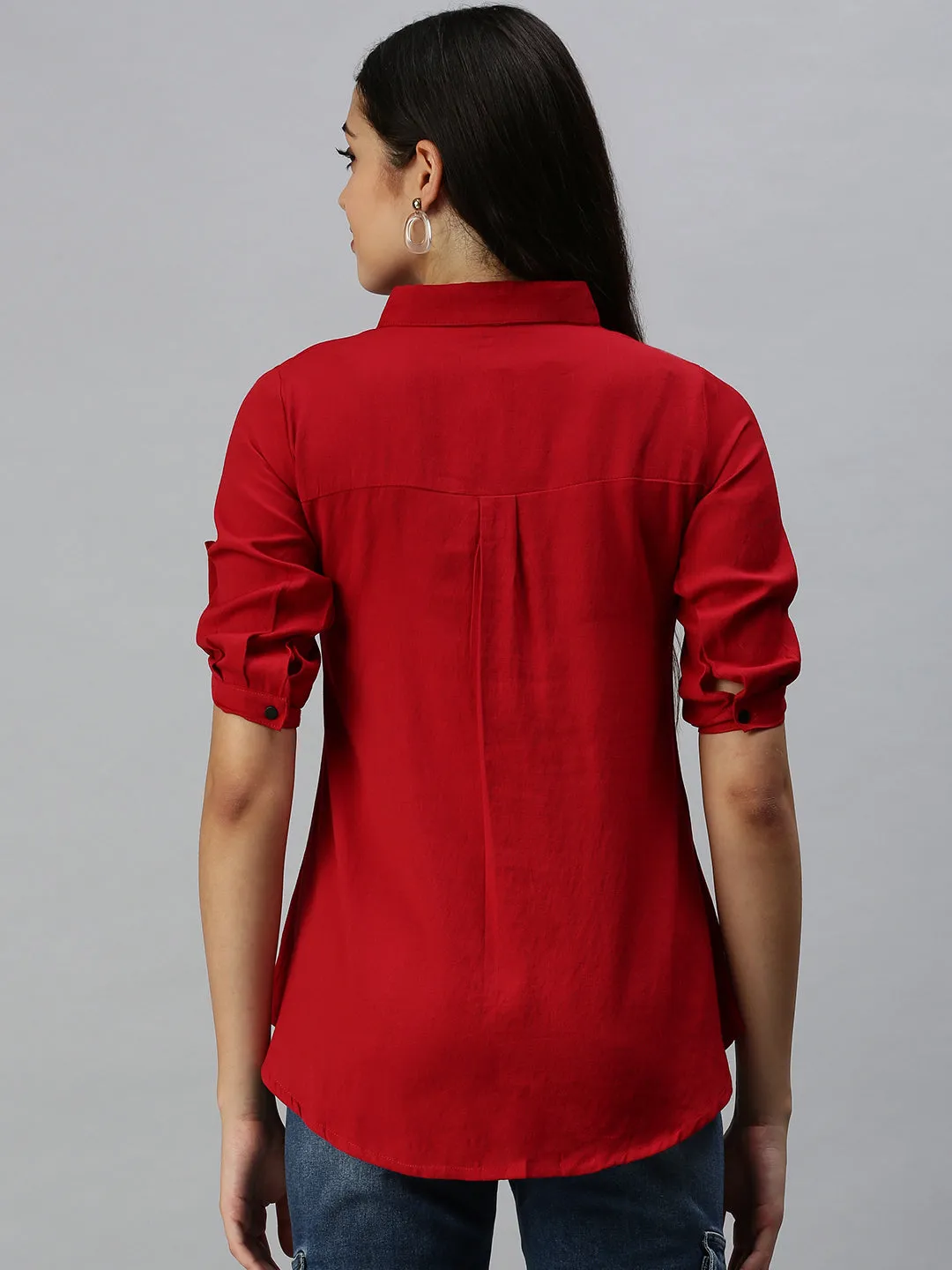 Women Red Comfort Slim Fit Casual Shirt