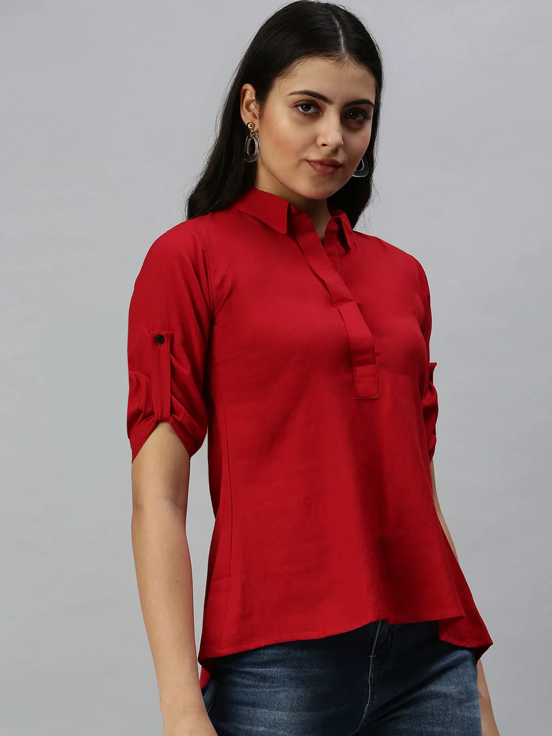 Women Red Comfort Slim Fit Casual Shirt