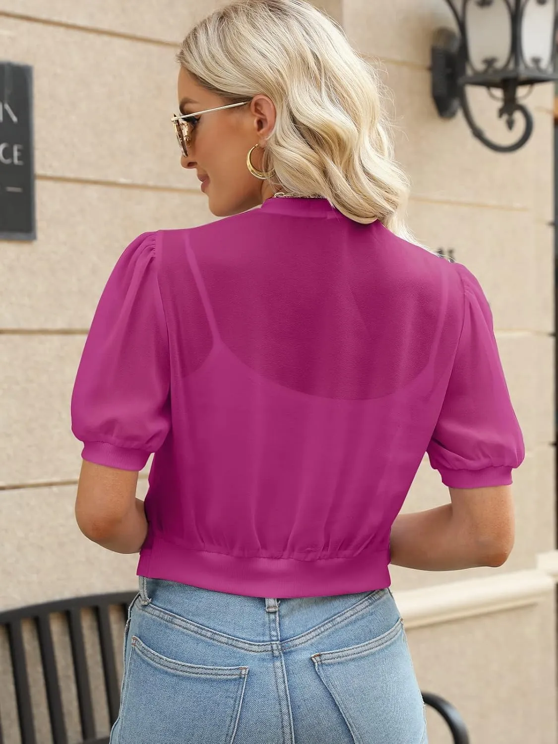 Women Summer Open Front Sheer Short Sleeve Ruffle Cropped Chiffon Capes Bolero Shrug Cardigan