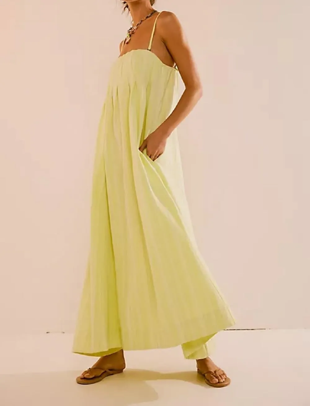 Women Y2K Spaghetti Strap Maxi Dress Boho Flowy Cami Dress Backless Loose Sundress Summer Holiday Beach Dress