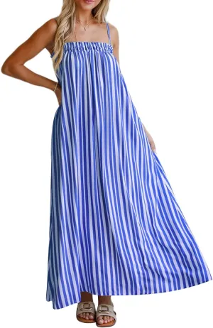 Women Y2K Spaghetti Strap Maxi Dress Boho Flowy Cami Dress Backless Loose Sundress Summer Holiday Beach Dress