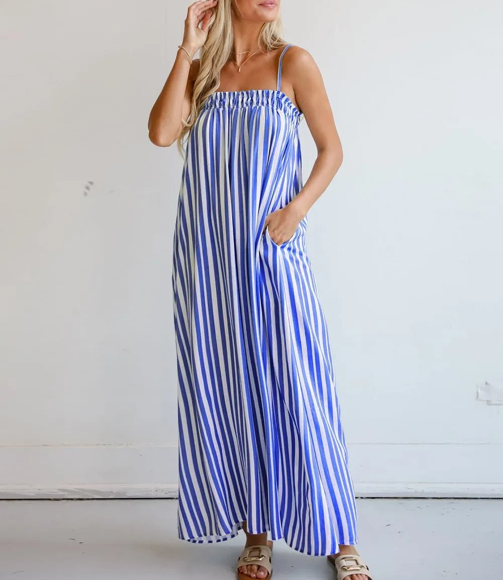 Women Y2K Spaghetti Strap Maxi Dress Boho Flowy Cami Dress Backless Loose Sundress Summer Holiday Beach Dress