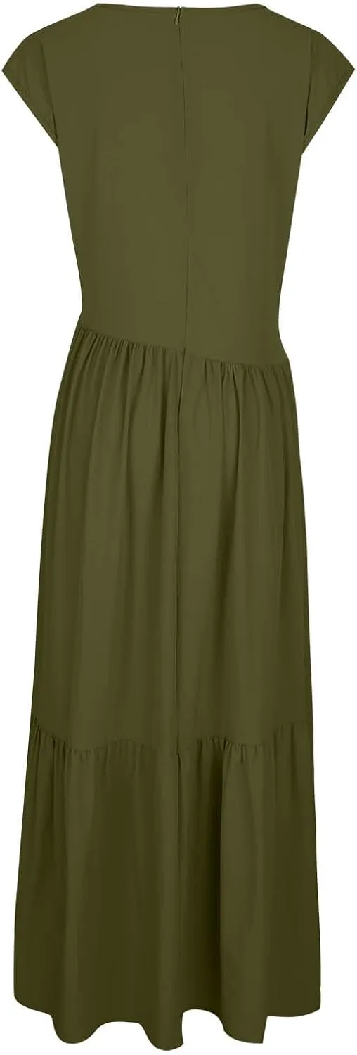 Women's Cocktail Dresses Dressy Casual Loose Sleeveless Ruffle Hem Pleated Flowy Long Maxi Dress Evening Party Dress