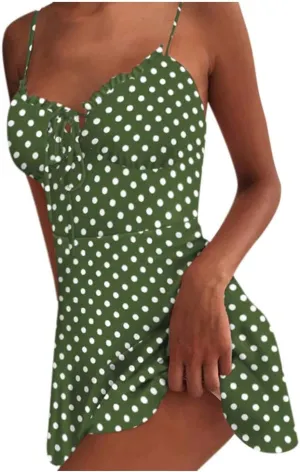 Women's Floral Print A Line Cami Dress Romper Spaghetti Strap Smocked Jumpsuit Tie Front Holiday Short Midi Dresses