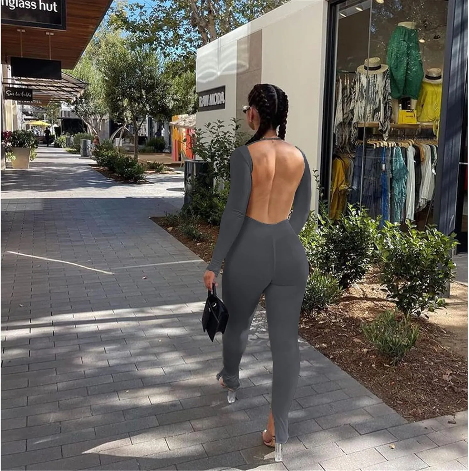 Womens Jumpsuit Long Sleeve One Piece Jumpsuits Leopard Print Sexy Backless Bodycon High Waisted Club Outfits Catsuits