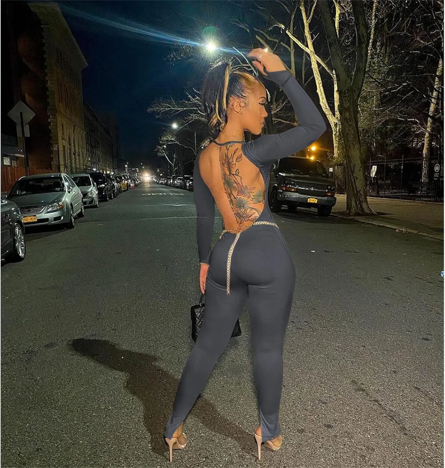 Womens Jumpsuit Long Sleeve One Piece Jumpsuits Leopard Print Sexy Backless Bodycon High Waisted Club Outfits Catsuits