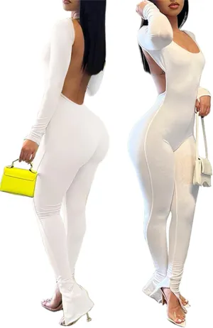 Womens Jumpsuit Long Sleeve One Piece Jumpsuits Leopard Print Sexy Backless Bodycon High Waisted Club Outfits Catsuits