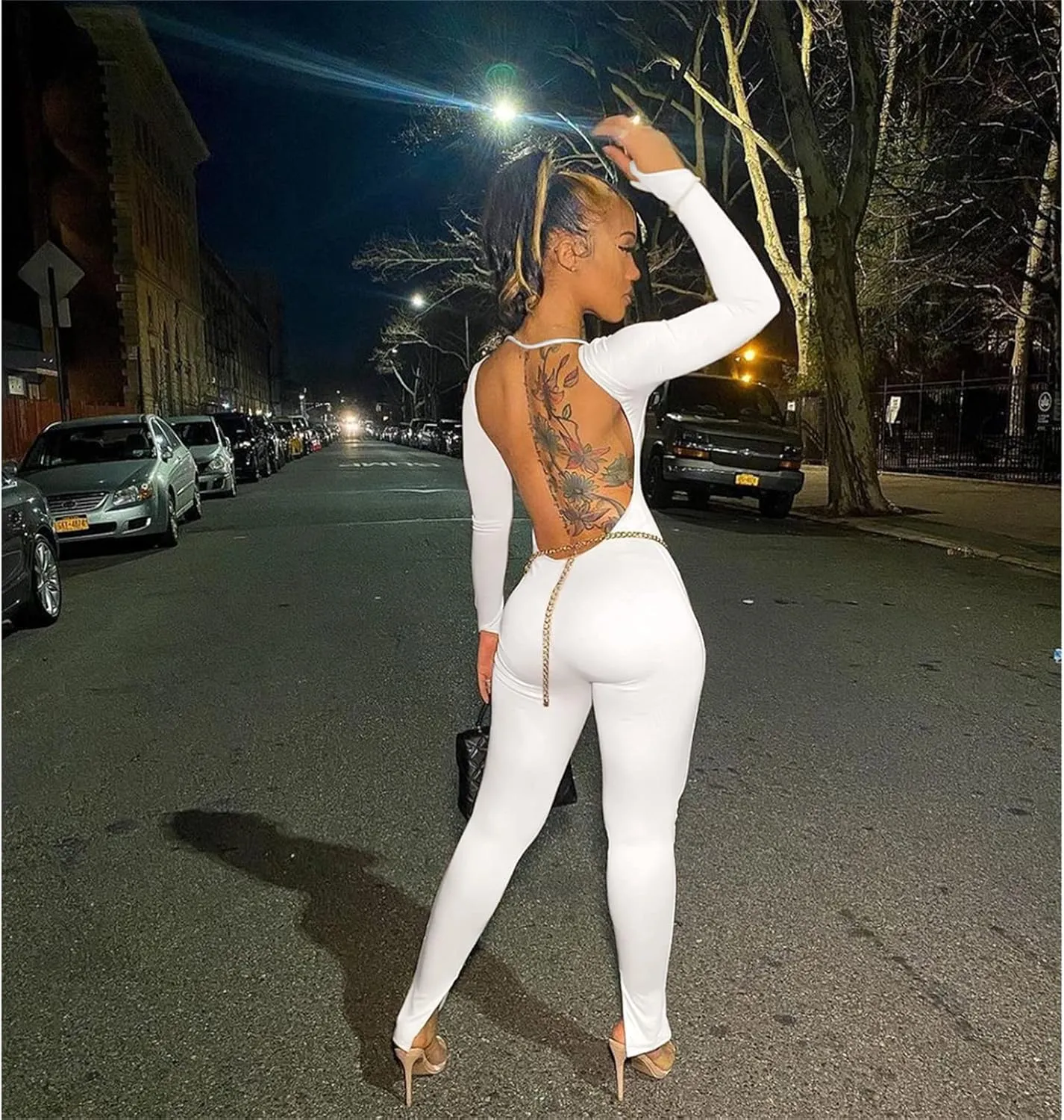 Womens Jumpsuit Long Sleeve One Piece Jumpsuits Leopard Print Sexy Backless Bodycon High Waisted Club Outfits Catsuits