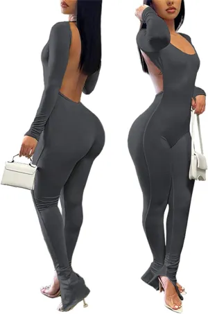 Womens Jumpsuit Long Sleeve One Piece Jumpsuits Leopard Print Sexy Backless Bodycon High Waisted Club Outfits Catsuits