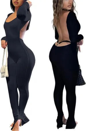 Womens Jumpsuit Long Sleeve One Piece Jumpsuits Leopard Print Sexy Backless Bodycon High Waisted Club Outfits Catsuits