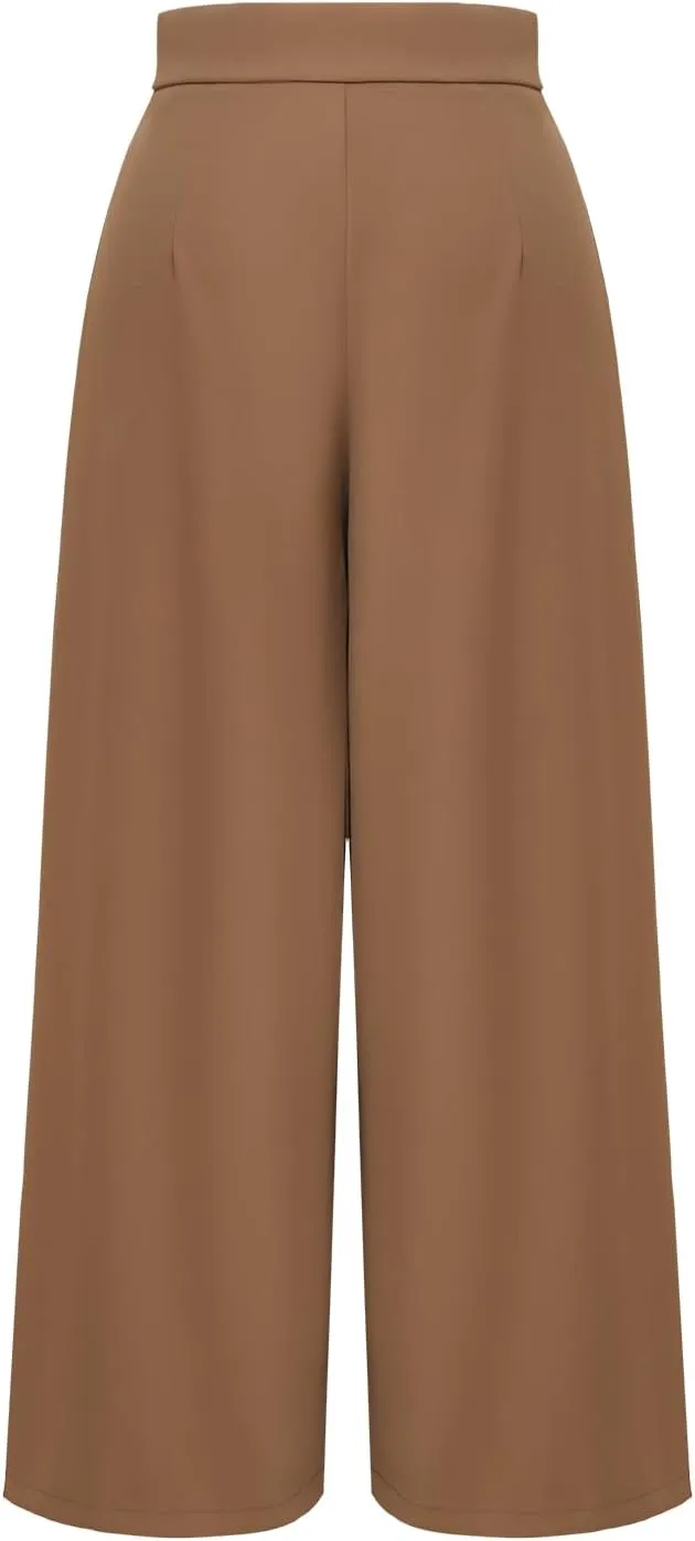 Women's Loose High Waist Wide Leg Pants Casual Business Solid Color Straight Long Trousers