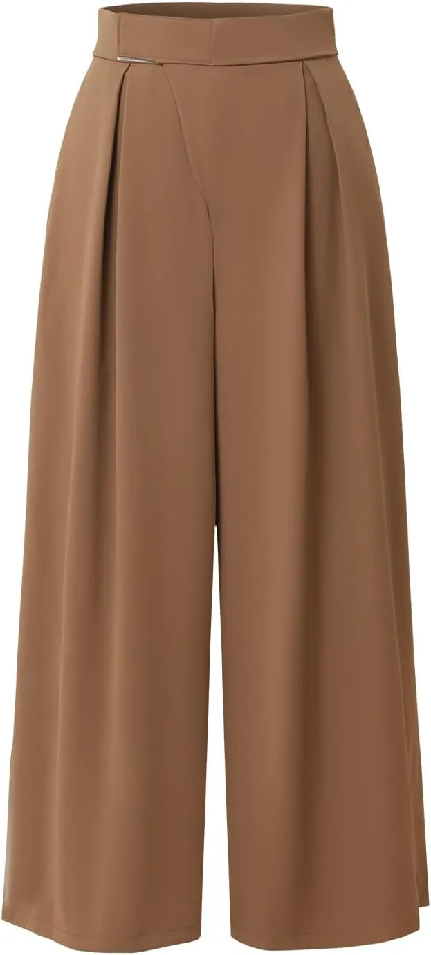Women's Loose High Waist Wide Leg Pants Casual Business Solid Color Straight Long Trousers