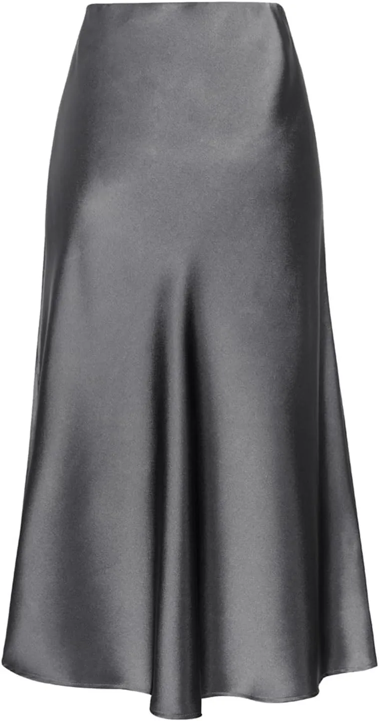 Womens Satin Skirts Casual Silk Midi Skirt High Waisted Long Skirts Elegant Work Skirts Midi Dress for Women