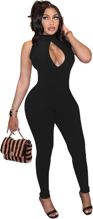 Womens Sexy Sleeveless One Piece Jumpsuits Cutout Bodycon High Waisted Club Outfits Catsuits