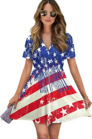 Womens Summer Dresses 2025 Loose V Neck Short Sleeve Sundresses S-2XL
