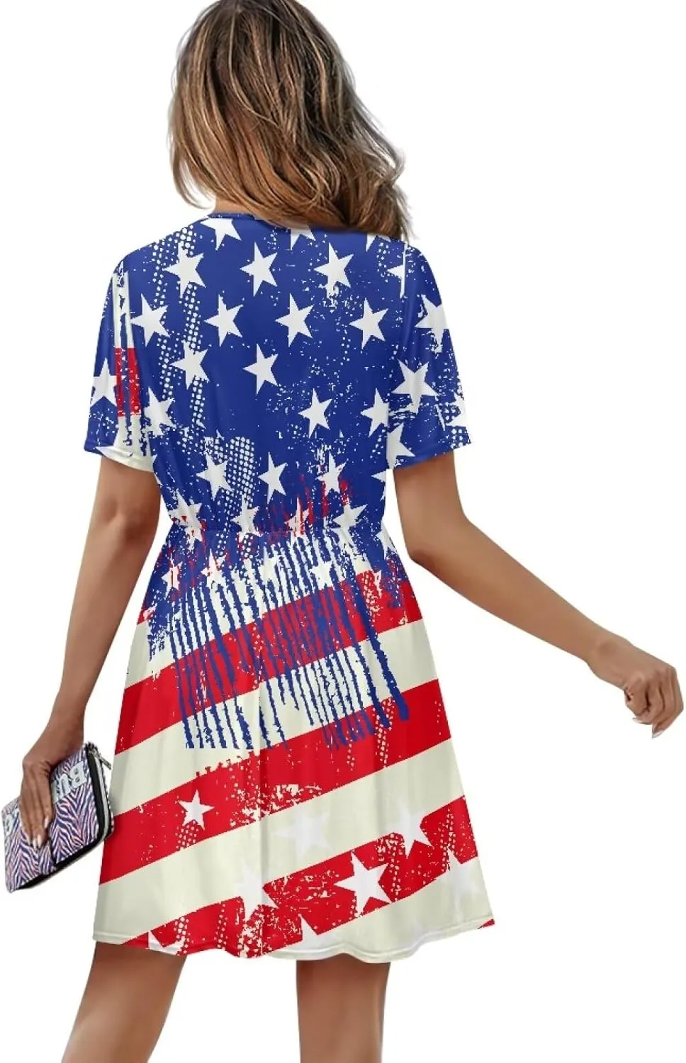 Womens Summer Dresses 2025 Loose V Neck Short Sleeve Sundresses S-2XL