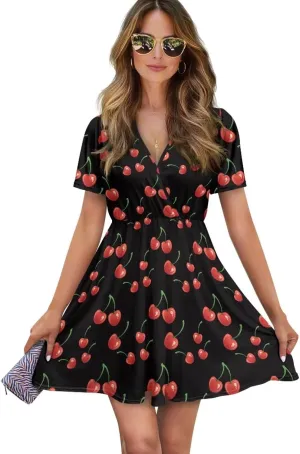 Womens Summer Dresses 2025 Loose V Neck Short Sleeve Sundresses S-2XL