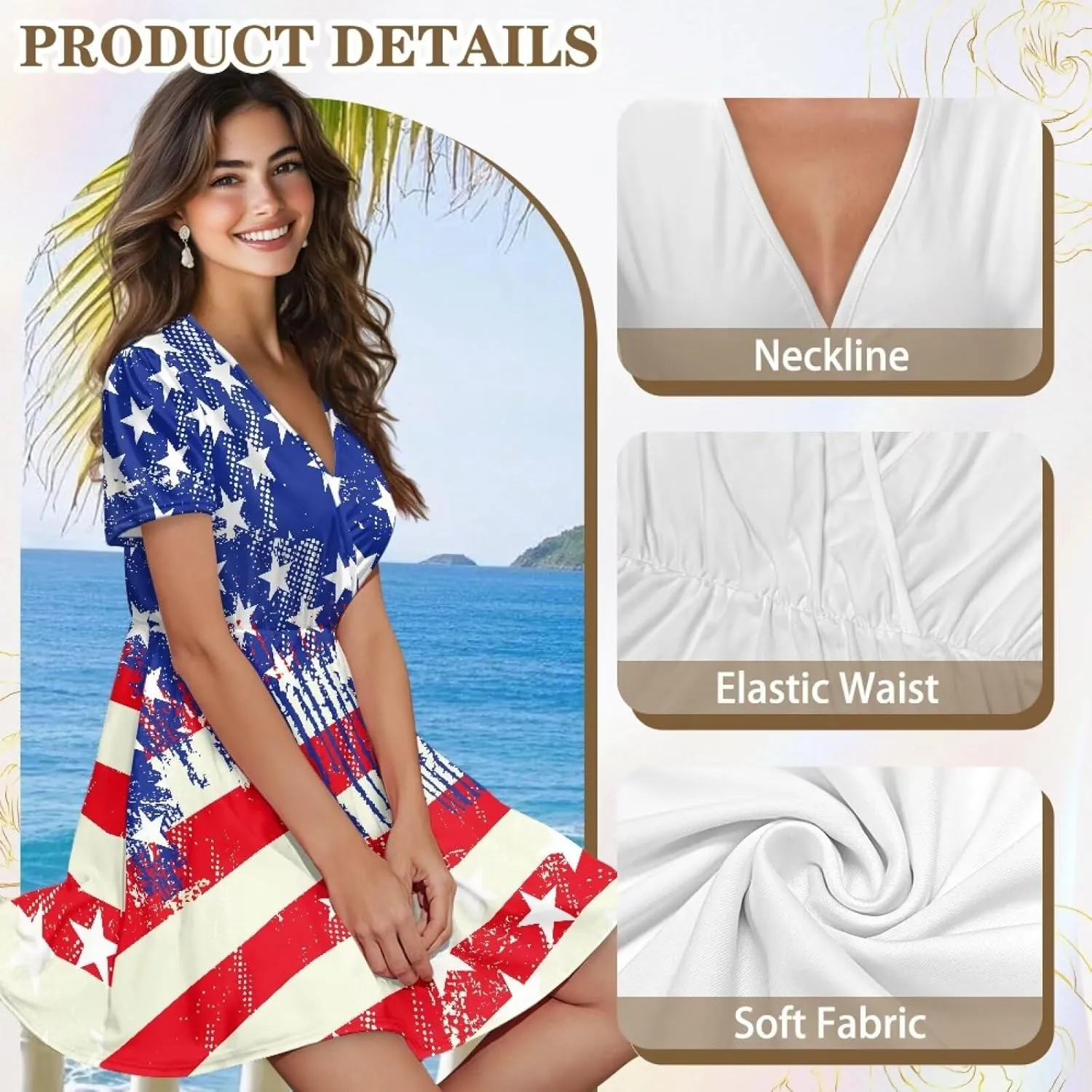Womens Summer Dresses 2025 Loose V Neck Short Sleeve Sundresses S-2XL