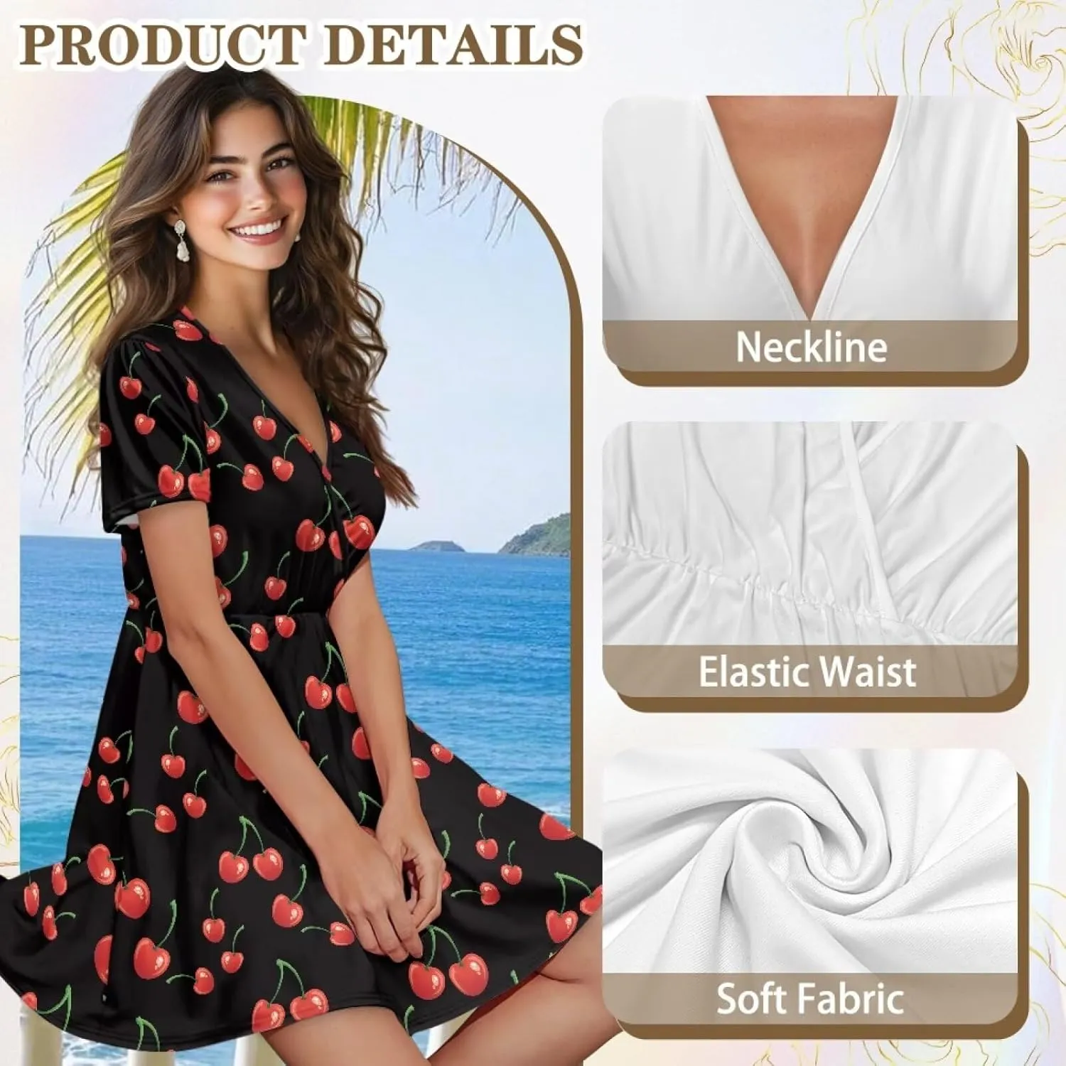 Womens Summer Dresses 2025 Loose V Neck Short Sleeve Sundresses S-2XL