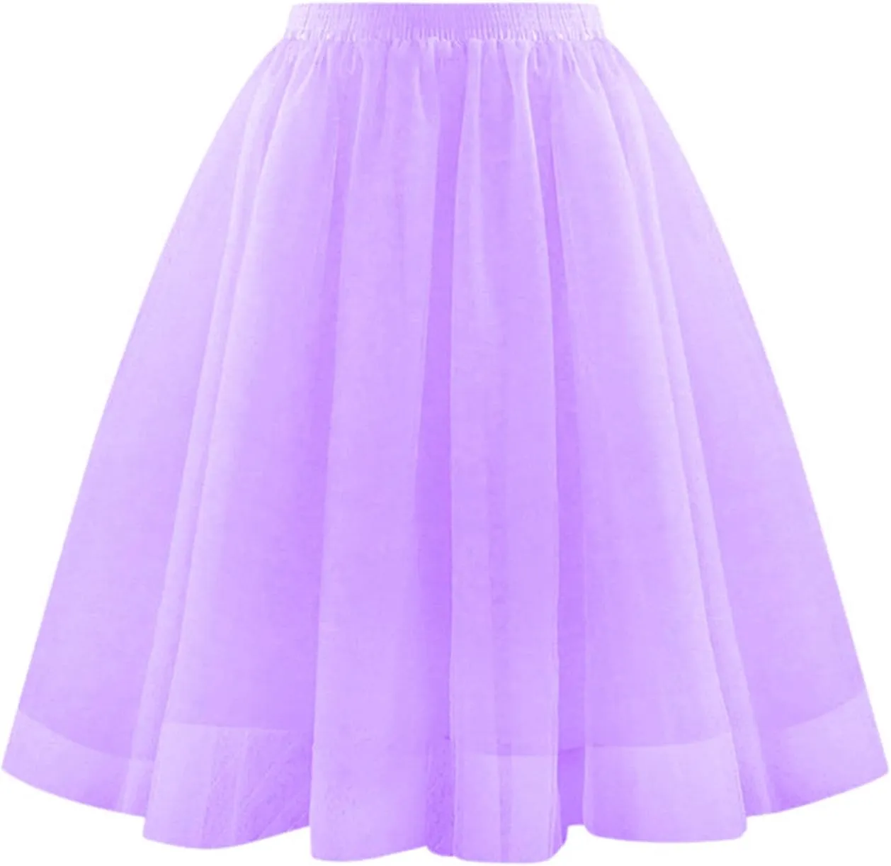 Womens Tulle Skirts Midi Elastic High Waist Pleated Mesh Flowy A-Line Party Long Tutu Skirts Party Prom Underskirt